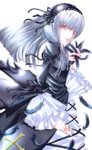 Rating: Safe Score: 0 Tags: 1girl black_dress black_feathers black_ribbon black_wings dress feathers frilled_sleeves frills hairband image long_hair long_sleeves looking_at_viewer red_eyes ribbon silver_hair smile solo suigintou white_background wings User: admin