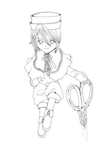 Rating: Safe Score: 0 Tags: 1boy boots capelet full_body greyscale hair_between_eyes hat image long_sleeves looking_at_viewer monochrome shorts sitting solo souseiseki top_hat User: admin