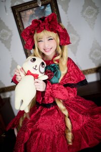 Rating: Safe Score: 0 Tags: 1girl blonde_hair blue_eyes blurry blurry_background bow depth_of_field dress holding indoors lace long_hair looking_at_viewer painting_(object) photo picture_frame realistic red_dress shinku smile solo stuffed_animal teddy_bear teeth User: admin