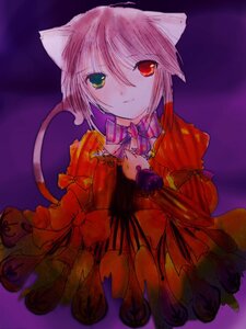 Rating: Safe Score: 0 Tags: 1girl animal_ears bow cat_ears cat_tail dress frills hariruri heterochromia image long_sleeves looking_at_viewer purple_background red_eyes short_hair smile solo souseiseki tail User: admin
