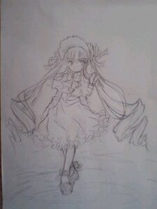 Rating: Safe Score: 0 Tags: 1girl bow dress full_body graphite_(medium) greyscale image kaname_madoka long_hair long_sleeves looking_at_viewer monochrome photo shinku sketch solo standing traditional_media very_long_hair User: admin