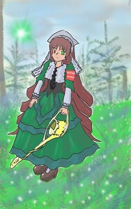 Rating: Safe Score: 0 Tags: 1girl brown_hair dress frills full_body green_dress green_eyes head_scarf heterochromia image long_hair long_sleeves looking_at_viewer outdoors red_eyes smile solo standing suiseiseki twintails very_long_hair watering_can User: admin