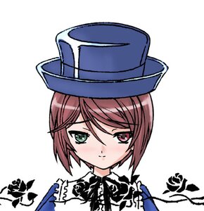 Rating: Safe Score: 0 Tags: 1girl bangs blue_dress blue_headwear blush brown_hair closed_mouth frills hat heterochromia image long_sleeves looking_at_viewer portrait red_eyes ribbon short_hair simple_background solo souseiseki top_hat white_background User: admin