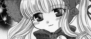 Rating: Safe Score: 0 Tags: 1girl blush bonnet flower frills greyscale image long_hair looking_at_viewer monochrome rose shinku smile solo suigintou User: admin