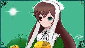 Rating: Safe Score: 0 Tags: 1girl black_ribbon blush brown_hair dress frills green_dress green_eyes head_scarf heterochromia image long_hair long_sleeves looking_at_viewer red_eyes ribbon solo suiseiseki watering_can User: admin