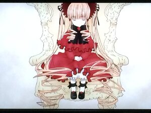 Rating: Safe Score: 0 Tags: 1girl bangs blonde_hair bow closed_eyes dress flower image letterboxed long_hair long_sleeves red_dress rose shinku shoes sitting solo twintails very_long_hair wings User: admin