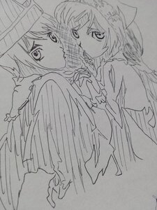 Rating: Safe Score: 0 Tags: 1girl dress greyscale hat holding_hands image interlocked_fingers looking_at_viewer monochrome pair short_hair souseiseki suiseiseki torn_clothes wings User: admin