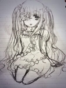 Rating: Safe Score: 0 Tags: 1girl dress flower frills graphite_(medium) greyscale hair_flower hair_ornament image kirakishou long_hair long_sleeves looking_at_viewer monochrome rose sketch solo traditional_media very_long_hair User: admin