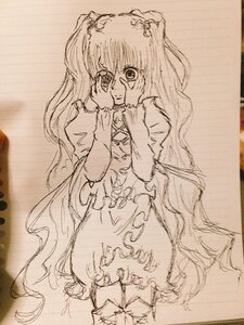 Rating: Safe Score: 0 Tags: 1girl dress frills graphite_(medium) hair_ornament image juliet_sleeves kirakishou long_hair long_sleeves looking_at_viewer monochrome sketch solo traditional_media two_side_up very_long_hair User: admin