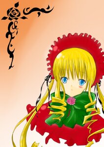 Rating: Safe Score: 0 Tags: 1boy 1girl blonde_hair blue_eyes blush bonnet bowtie dress drill_hair flower image long_hair long_sleeves looking_at_viewer pink_rose red_dress ringlets rose shinku simple_background solo twin_drills upper_body User: admin