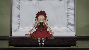 Rating: Safe Score: 0 Tags: 1girl blonde_hair bonnet bow dress image long_hair long_sleeves looking_at_viewer photo red_dress shinku sitting solo twintails User: admin