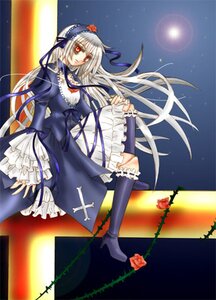 Rating: Safe Score: 0 Tags: 1girl albino boots cross dress flower frills full_moon gothic_lolita image knee_boots long_hair moon night purple_rose red_eyes red_flower red_rose rose sky solo suigintou thorns white_hair User: admin