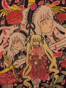 Rating: Safe Score: 0 Tags: 3girls blonde_hair blue_eyes closed_eyes dress flower hairband image long_hair long_sleeves multiple multiple_girls petals red_flower red_rose rose shinku silver_hair suigintou tagme tears very_long_hair User: admin