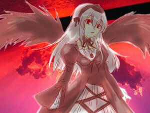 Rating: Safe Score: 0 Tags: 1girl bangs black_wings dress feathered_wings flower hairband image long_hair long_sleeves looking_at_viewer red_sky ribbon sky solo suigintou very_long_hair wings User: admin