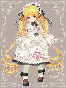 Rating: Safe Score: 0 Tags: 1girl blonde_hair blue_eyes blush bow dress drill_hair flower gothic_lolita image lolita_fashion long_hair pantyhose ribbon rose shinku solo twintails very_long_hair white_legwear User: admin