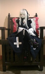 Rating: Safe Score: 0 Tags: 1girl chair doll dress frills gothic_lolita hairband lolita_fashion long_hair long_sleeves red_eyes sitting solo suigintou User: admin