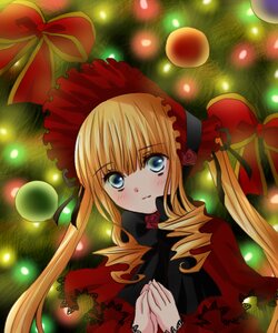 Rating: Safe Score: 0 Tags: 1girl blonde_hair blue_eyes blush bonnet bow christmas christmas_ornaments christmas_tree dress flower image long_hair long_sleeves looking_at_viewer red_dress rose shinku sidelocks solo twintails User: admin