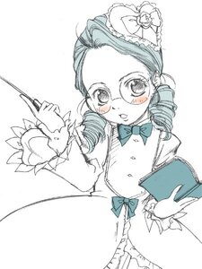 Rating: Safe Score: 0 Tags: 1girl blush book bow bowtie curly_hair dress drill_hair frills glasses holding image kanaria long_sleeves looking_at_viewer ringlets simple_background solo twin_drills User: admin