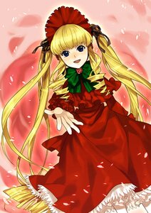 Rating: Safe Score: 0 Tags: 1girl blonde_hair blue_eyes blush bonnet bow bowtie cowboy_shot dress drill_hair flower image long_hair looking_at_viewer open_mouth petals red_dress rose shinku sidelocks solo twin_drills twintails very_long_hair User: admin