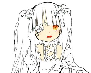 Rating: Safe Score: 0 Tags: 1girl bangs detached_collar dress eyepatch flower frills hair_flower hair_ornament image kirakishou long_hair looking_at_viewer open_mouth puffy_sleeves rose simple_background solo twintails upper_body white_background white_flower white_hair User: admin