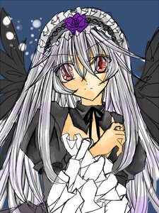 Rating: Safe Score: 0 Tags: 1girl black_dress black_wings dress feathered_wings flower frills hairband image juliet_sleeves lolita_fashion lolita_hairband long_hair long_sleeves looking_at_viewer pink_eyes puffy_sleeves red_eyes rose silver_hair smile solo suigintou upper_body wings User: admin
