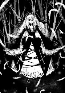 Rating: Safe Score: 0 Tags: 1girl dress feathered_wings feathers greyscale hairband image lolita_hairband long_hair long_sleeves looking_at_viewer monochrome sitting solo suigintou wings User: admin