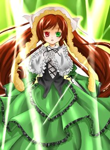 Rating: Safe Score: 0 Tags: 1girl brown_hair dress frills green_dress green_eyes heterochromia image long_hair long_sleeves looking_at_viewer red_eyes solo suiseiseki twintails very_long_hair User: admin