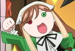 Rating: Safe Score: 0 Tags: 1girl :d blurry brown_hair depth_of_field food green_dress green_eyes head_scarf image long_hair neck_ribbon open_mouth ribbon smile solo suiseiseki User: admin