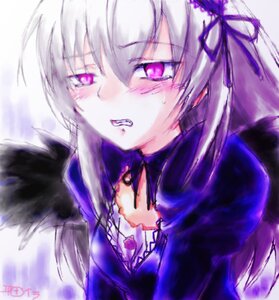 Rating: Safe Score: 0 Tags: 1girl black_wings blush dress image long_hair long_sleeves looking_at_viewer purple_dress purple_eyes ribbon silver_hair solo suigintou teeth wings User: admin