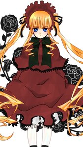 Rating: Safe Score: 0 Tags: 1girl blonde_hair blue_eyes blush bonnet bow bowtie capelet dress flower green_bow image long_hair long_sleeves looking_at_viewer red_dress rose shinku sidelocks solo standing twintails very_long_hair User: admin