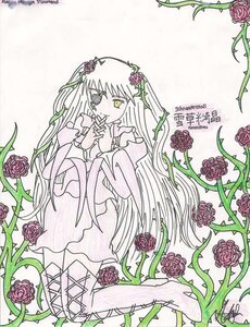 Rating: Safe Score: 0 Tags: 1girl dress flower hair_ornament image kirakishou long_hair orange_flower pink_flower pink_rose plant purple_flower purple_rose red_flower red_rose rose rose_petals solo thighhighs thorns traditional_media vines yellow_eyes yellow_rose User: admin