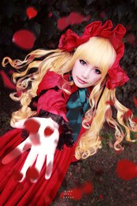 Rating: Safe Score: 0 Tags: 1girl bangs blonde_hair blue_eyes blurry dress flower lips long_hair looking_at_viewer petals red_dress shinku solo twintails User: admin