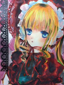 Rating: Safe Score: 0 Tags: 1girl bangs blonde_hair blue_eyes bow dress drill_hair flower image long_hair long_sleeves looking_at_viewer marker_(medium) red_dress ribbon rose shinku solo traditional_media twin_drills twintails upper_body User: admin