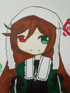 Rating: Safe Score: 0 Tags: 1girl bangs dress expressionless green_dress green_eyes hat head_scarf image juliet_sleeves long_hair long_sleeves looking_at_viewer red_eyes simple_background solo suiseiseki User: admin