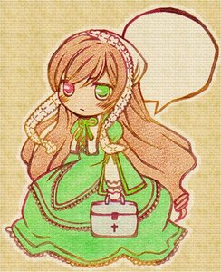 Rating: Safe Score: 0 Tags: 1girl brown_hair checkered_background dress full_body green_dress green_eyes image long_hair long_sleeves plaid_background ribbon solo suiseiseki very_long_hair User: admin