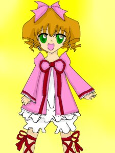 Rating: Safe Score: 0 Tags: 1girl :d bloomers bow dress earrings full_body green_eyes hinaichigo image jewelry leg_garter leg_ribbon long_sleeves looking_at_viewer open_mouth pink_bow pink_ribbon ribbon short_hair simple_background smile solo standing thigh_ribbon white_bloomers yellow_background User: admin
