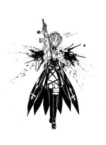 Rating: Safe Score: 0 Tags: 1girl greyscale gun image long_hair monochrome red_eyes rifle solo spot_color standing suigintou weapon User: admin