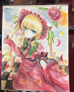 Rating: Safe Score: 0 Tags: 1girl bangs blonde_hair blue_eyes bonnet bow bowtie dress flower frills image long_hair looking_at_viewer marker_(medium) petals photo pink_flower red_flower red_rose rose rose_petals shikishi shinku solo traditional_media watercolor_(medium) User: admin