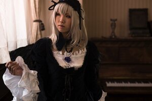 Rating: Safe Score: 0 Tags: 1girl 3d black_dress blonde_hair blurry curtains dress flower frills gothic_lolita hairband indoors lips long_sleeves photo realistic ribbon rose solo suigintou upper_body User: admin
