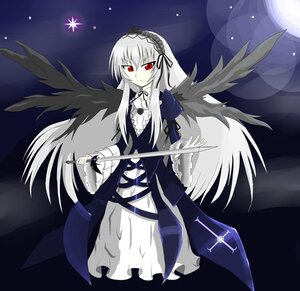 Rating: Safe Score: 0 Tags: 1girl black_ribbon black_wings detached_collar dress flower frills full_body hairband image long_hair long_sleeves looking_at_viewer moon night red_eyes ribbon rose silver_hair solo suigintou very_long_hair wings User: admin