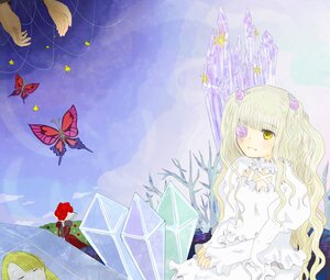 Rating: Safe Score: 0 Tags: blonde_hair blue_butterfly bug butterfly dress eyepatch flower frills grin image insect kirakishou long_hair multiple_girls red_flower red_rose rose solo wings yellow_eyes User: admin