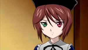 Rating: Safe Score: 0 Tags: 1girl bangs brown_hair closed_mouth frills green_eyes hat heterochromia image looking_at_viewer portrait red_eyes ribbon short_hair simple_background solo souseiseki User: admin