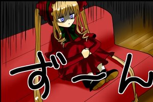 Rating: Safe Score: 0 Tags: 1girl blonde_hair blue_eyes bonnet bow bowtie chair dress full_body image long_hair long_sleeves parody red_dress shinku shoes sitting solo twintails User: admin