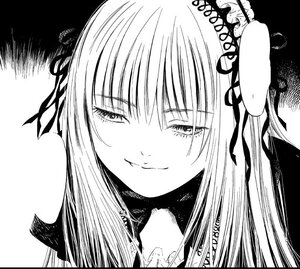 Rating: Safe Score: 0 Tags: 1girl bangs closed_mouth eyebrows_visible_through_hair greyscale hair_ribbon image long_hair looking_at_viewer monochrome ribbon smile solo suigintou User: admin