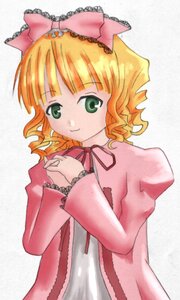 Rating: Safe Score: 0 Tags: 1girl bangs blonde_hair bow dress green_eyes hina_ichigo hinaichigo image long_sleeves looking_at_viewer pink_bow pink_dress ribbon simple_background smile solo white_background User: admin