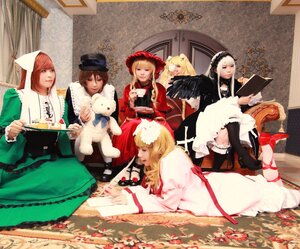 Rating: Safe Score: 0 Tags: 6+girls blonde_hair blue_eyes brown_hair closed_eyes dress hat hood long_hair multiple_cosplay multiple_girls sitting tagme wings User: admin