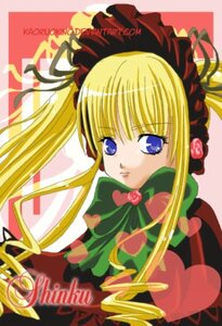 Rating: Safe Score: 0 Tags: 1girl blonde_hair blue_eyes bonnet bow bowtie dress heart image long_hair long_sleeves looking_at_viewer shinku solo twintails User: admin