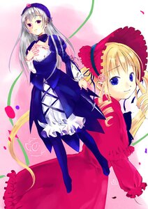 Rating: Safe Score: 0 Tags: 2girls blonde_hair blue_eyes dress drill_hair frills hairband image long_hair long_sleeves looking_at_viewer multiple_girls pair pantyhose red_dress shinku silver_hair smile suigintou User: admin