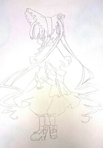 Rating: Safe Score: 0 Tags: 1girl bow dress frills full_body gradient gradient_background image long_hair long_sleeves monochrome shinku shoes skirt solo standing very_long_hair User: admin