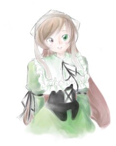 Rating: Safe Score: 0 Tags: 1girl apron brown_hair dress frills green_dress green_eyes head_scarf heterochromia image long_hair long_sleeves looking_at_viewer red_eyes simple_background smile solo suiseiseki very_long_hair white_background User: admin